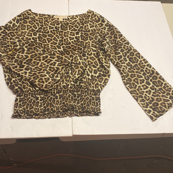 Michael michael kors leopard print blouse long sleeve Top Elastic Waist Small - Picture 3 of 11